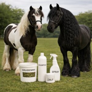 Verzorgingspakket voor mijtgevoelige paarden met Tinker en Fries paard