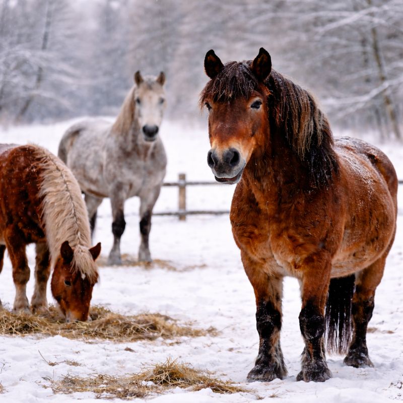 paard met wintervacht en schilfers in de vacht