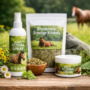 Verzorgingspakket eczeemgevoelige paarden met spray, cream en kruidenmix